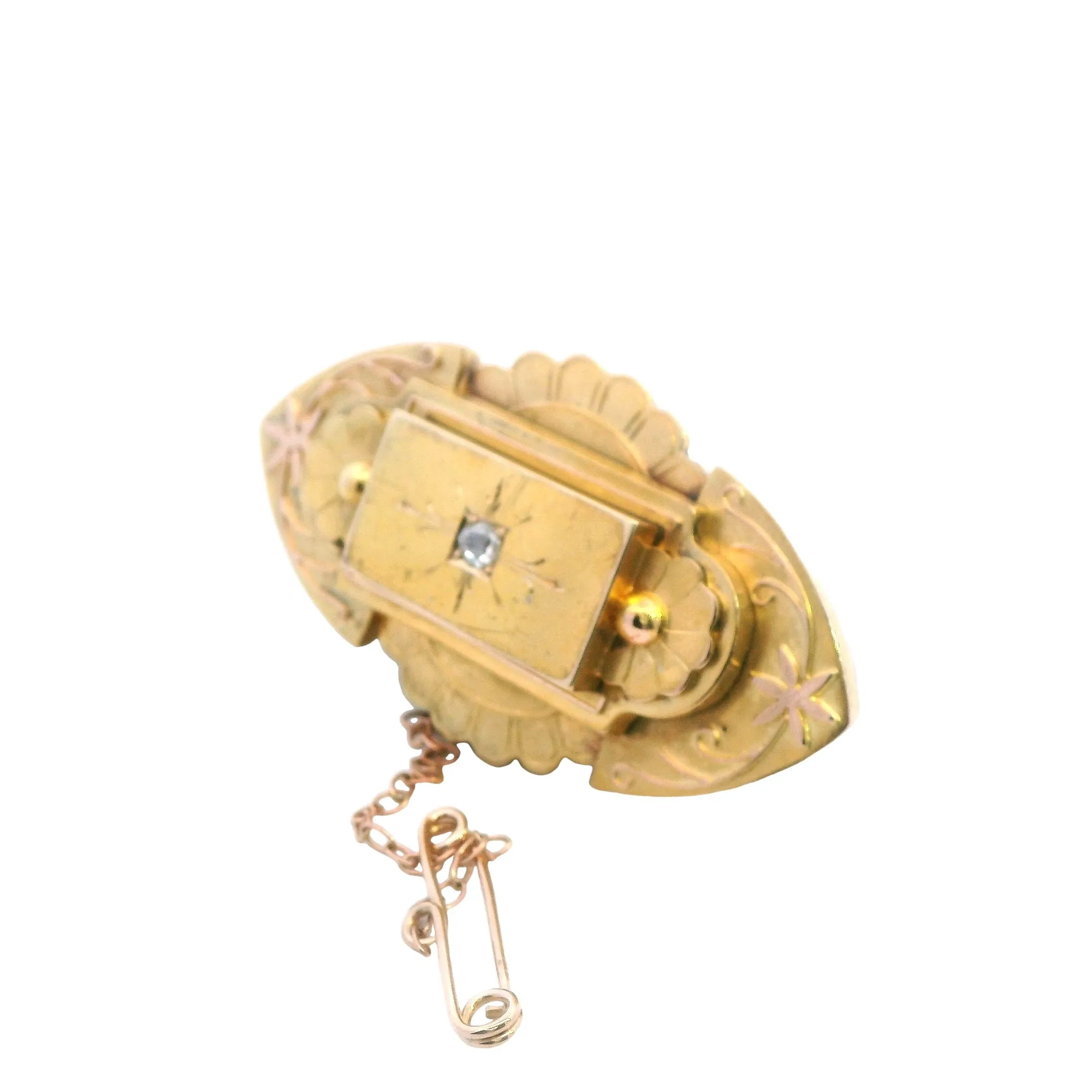 Captivating 9ct Yellow Gold Diamond Brooch / Locket