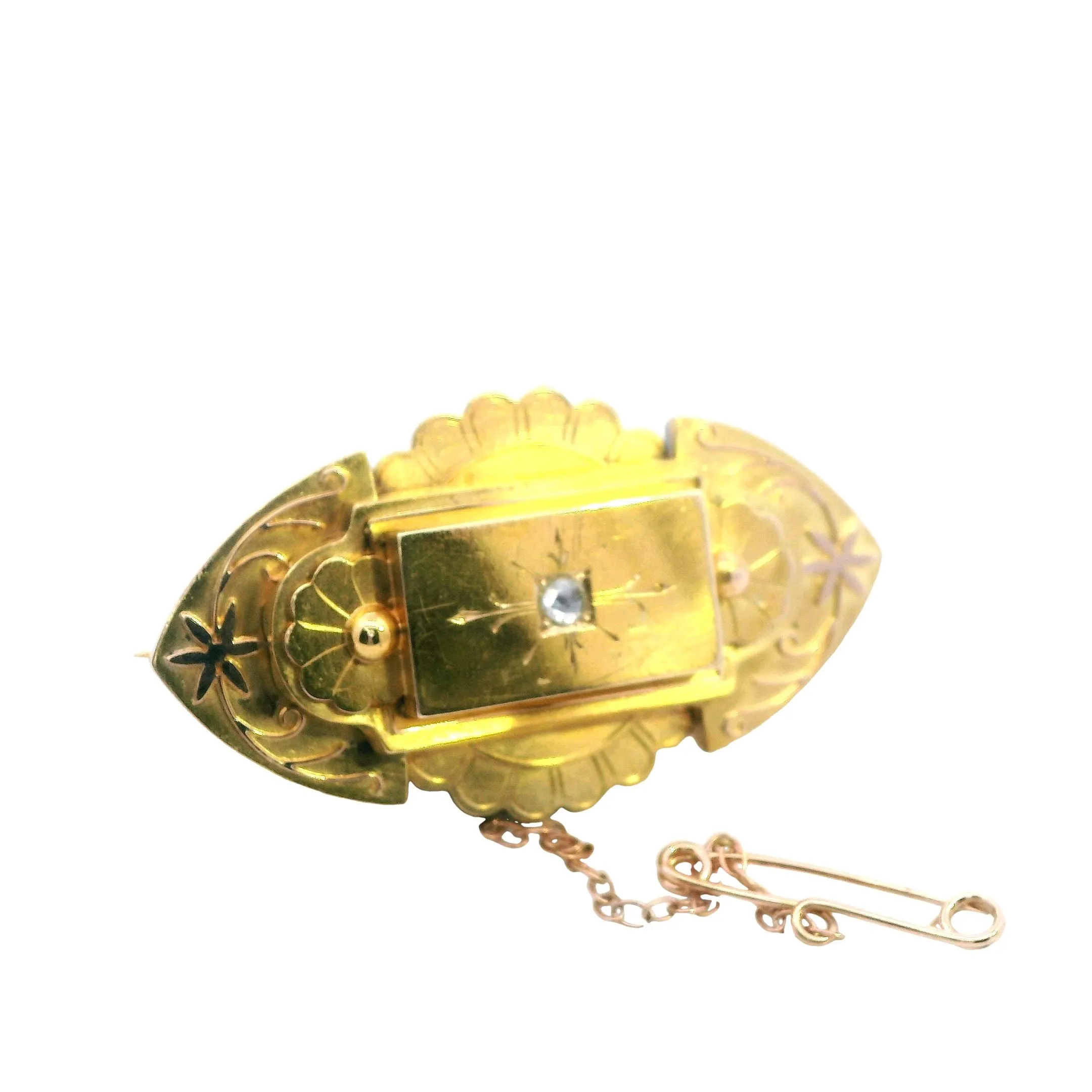 Captivating 9ct Yellow Gold Diamond Brooch / Locket