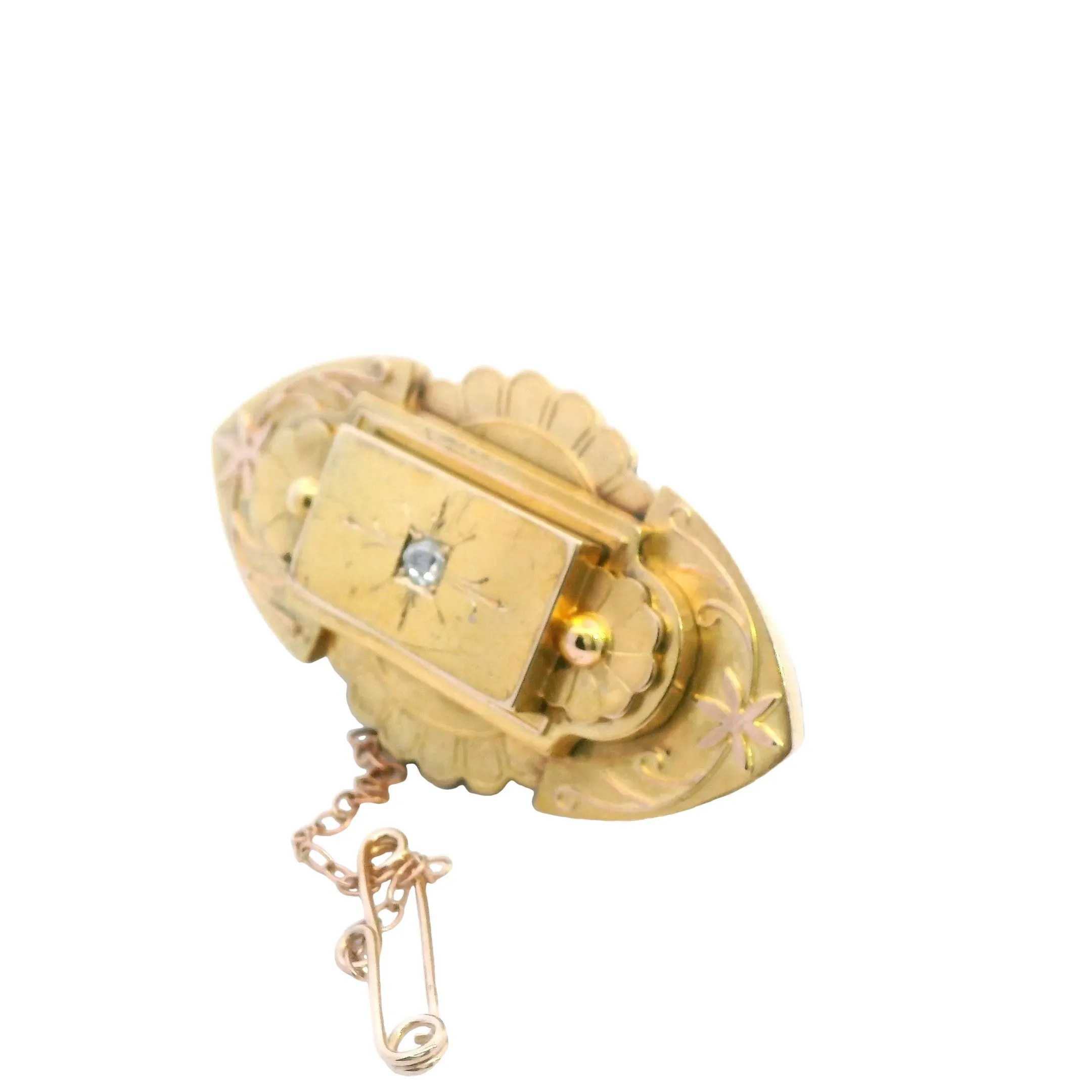 Captivating 9ct Yellow Gold Diamond Brooch / Locket