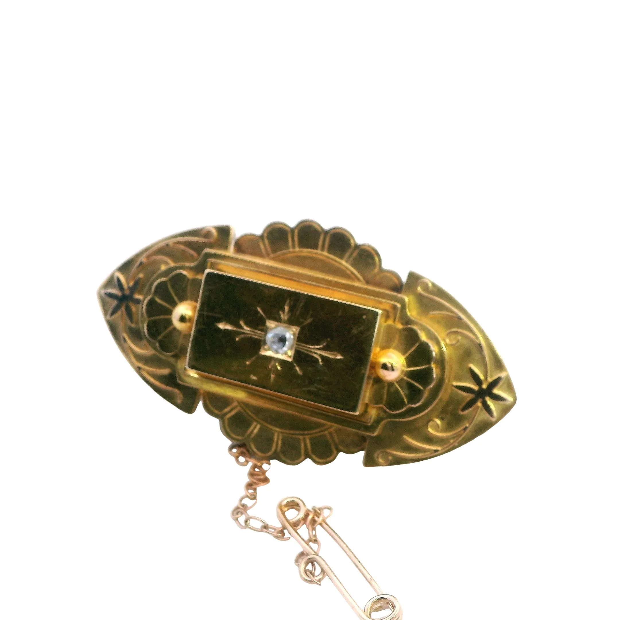 Captivating 9ct Yellow Gold Diamond Brooch / Locket