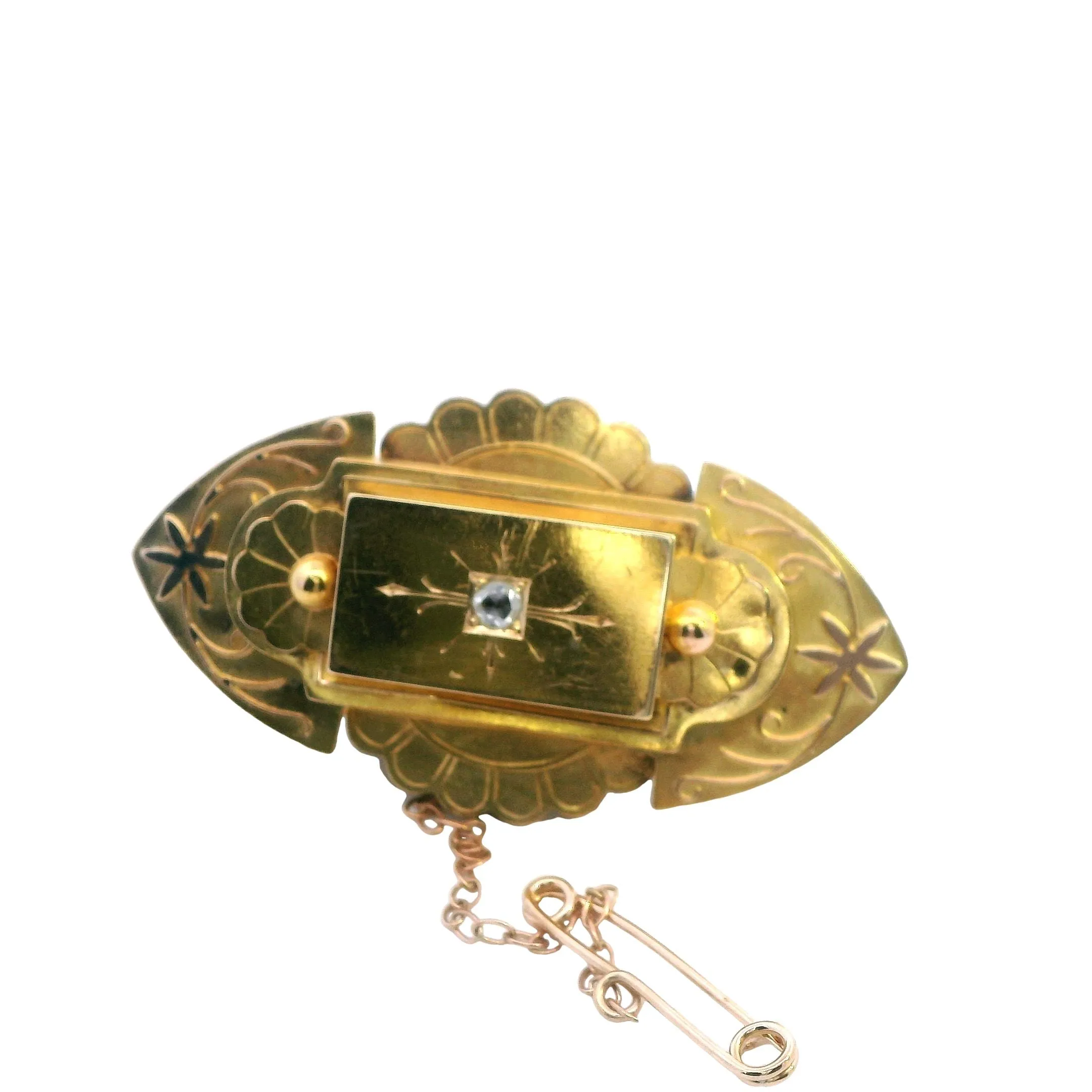 Captivating 9ct Yellow Gold Diamond Brooch / Locket
