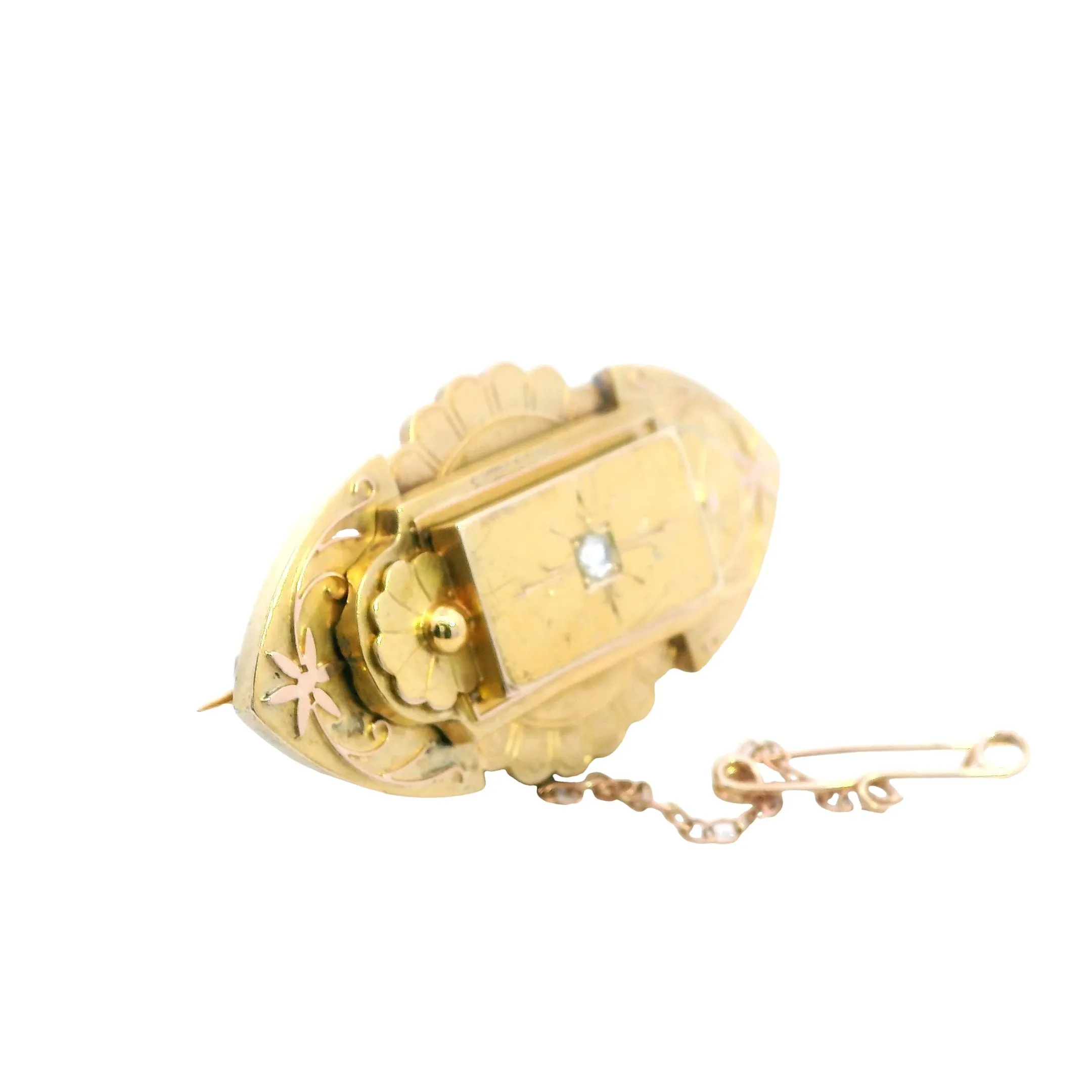 Captivating 9ct Yellow Gold Diamond Brooch / Locket