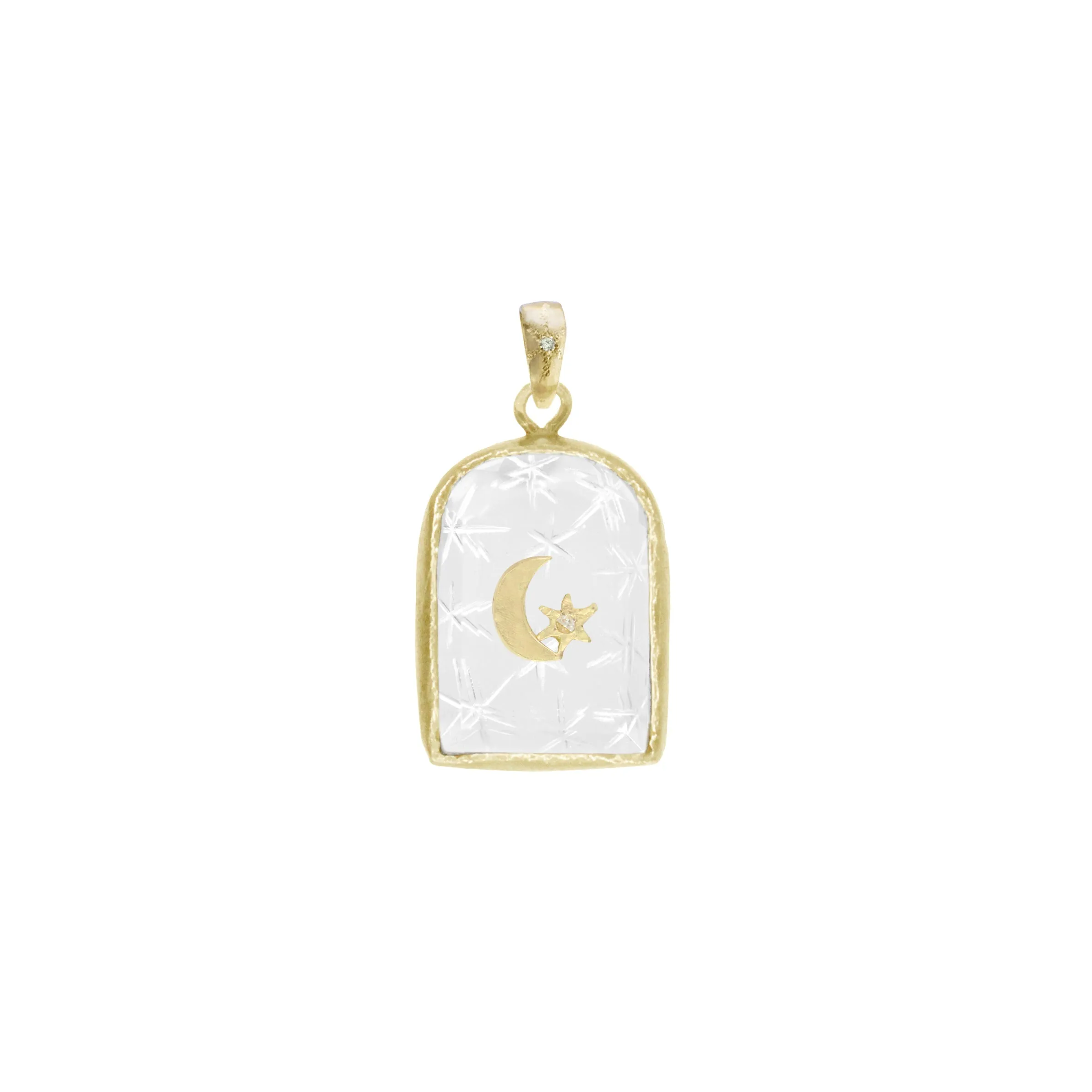 Celestial Door Crescent Star Charm - 14ky, Quartz   Diamonds