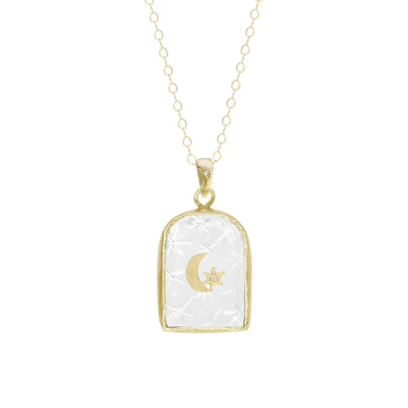 Celestial Door Crescent Star Charm - 14ky, Quartz   Diamonds
