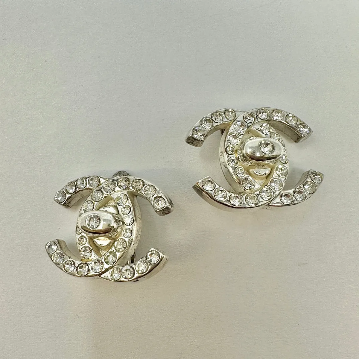 Chanel Vintage 1996 CC Rhinestone Turnlock Earrings