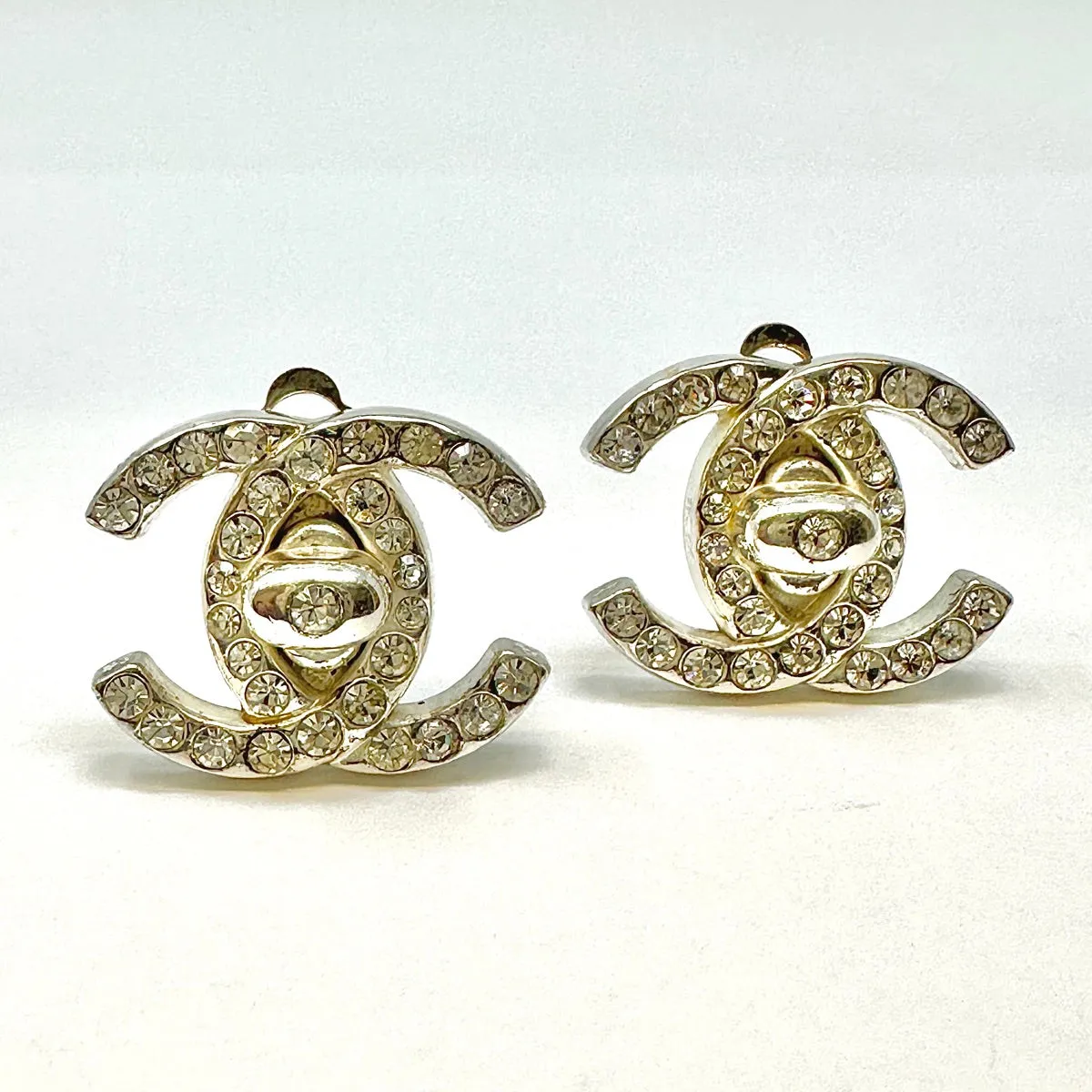 Chanel Vintage 1996 CC Rhinestone Turnlock Earrings