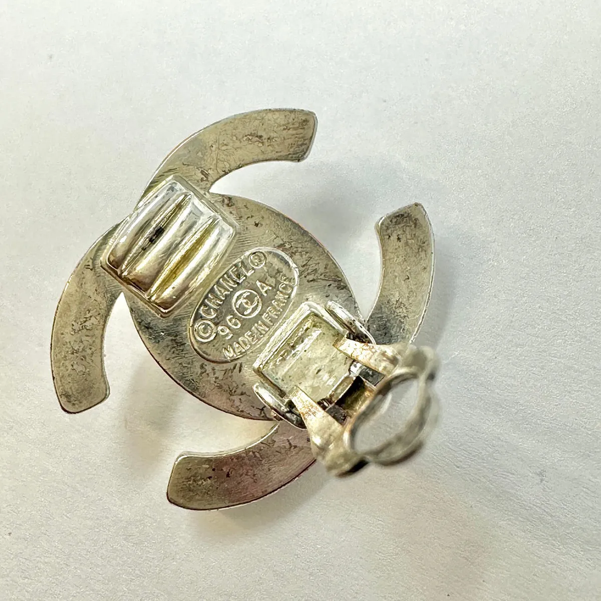 Chanel Vintage 1996 CC Rhinestone Turnlock Earrings