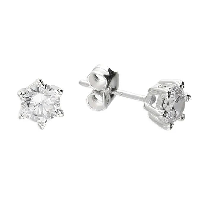 Classic 5mm Solitaire Cz Stud Earrings In Sterling Silver
