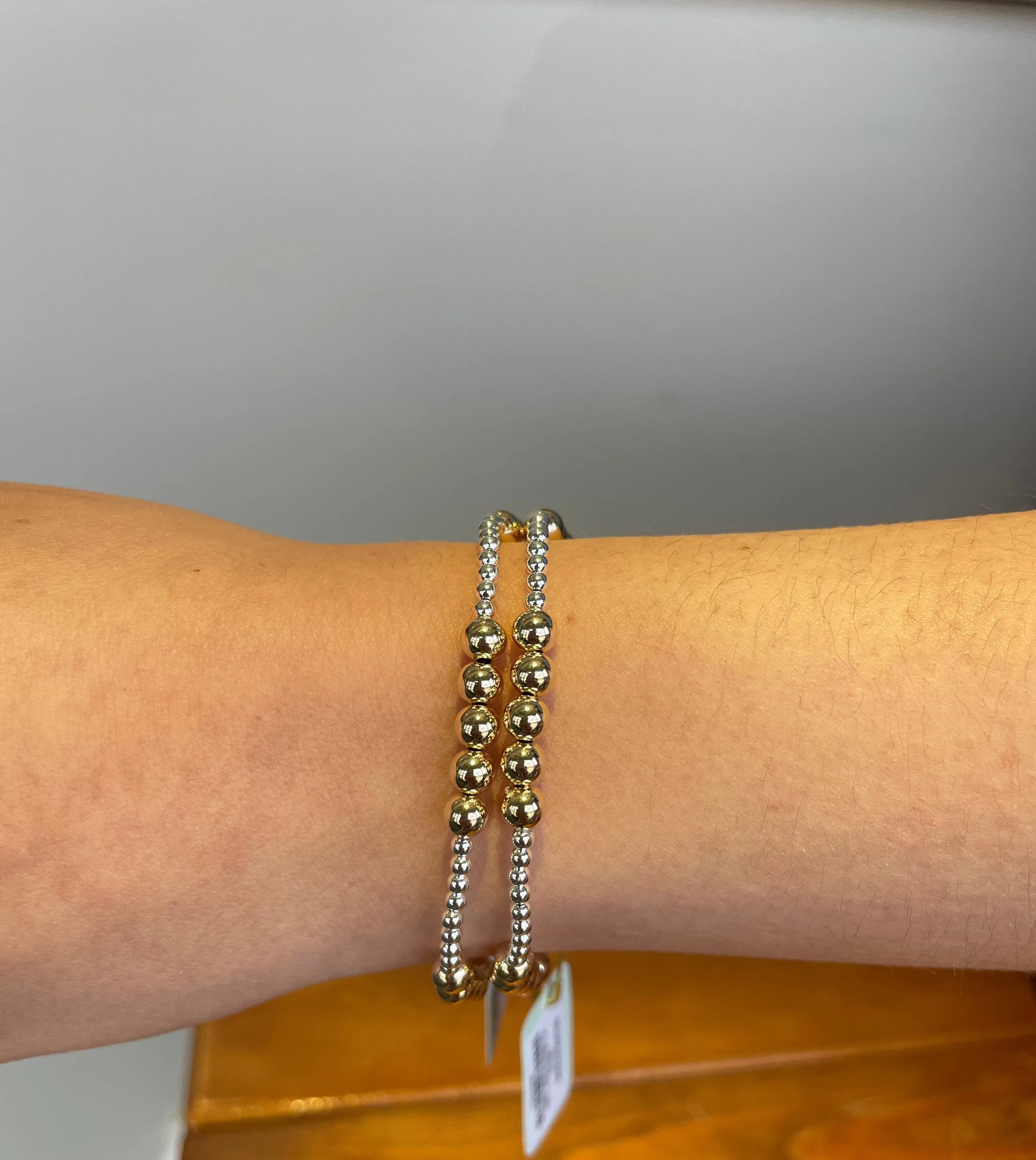 Classic Blissful Pattern 2.5mm Bead Bracelet - 5mm Mixed Metal