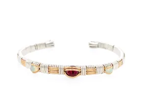 Classic Three Stone Garnet and Opal Cuff