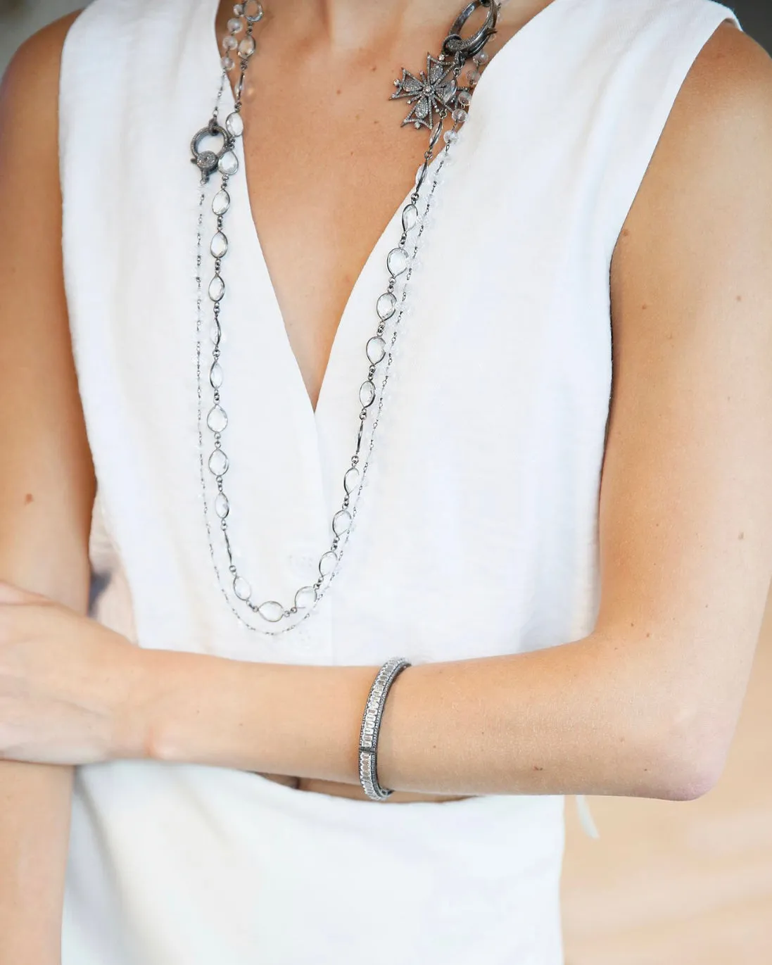 Clear Quartz Necklace with Pave Diamond Lock