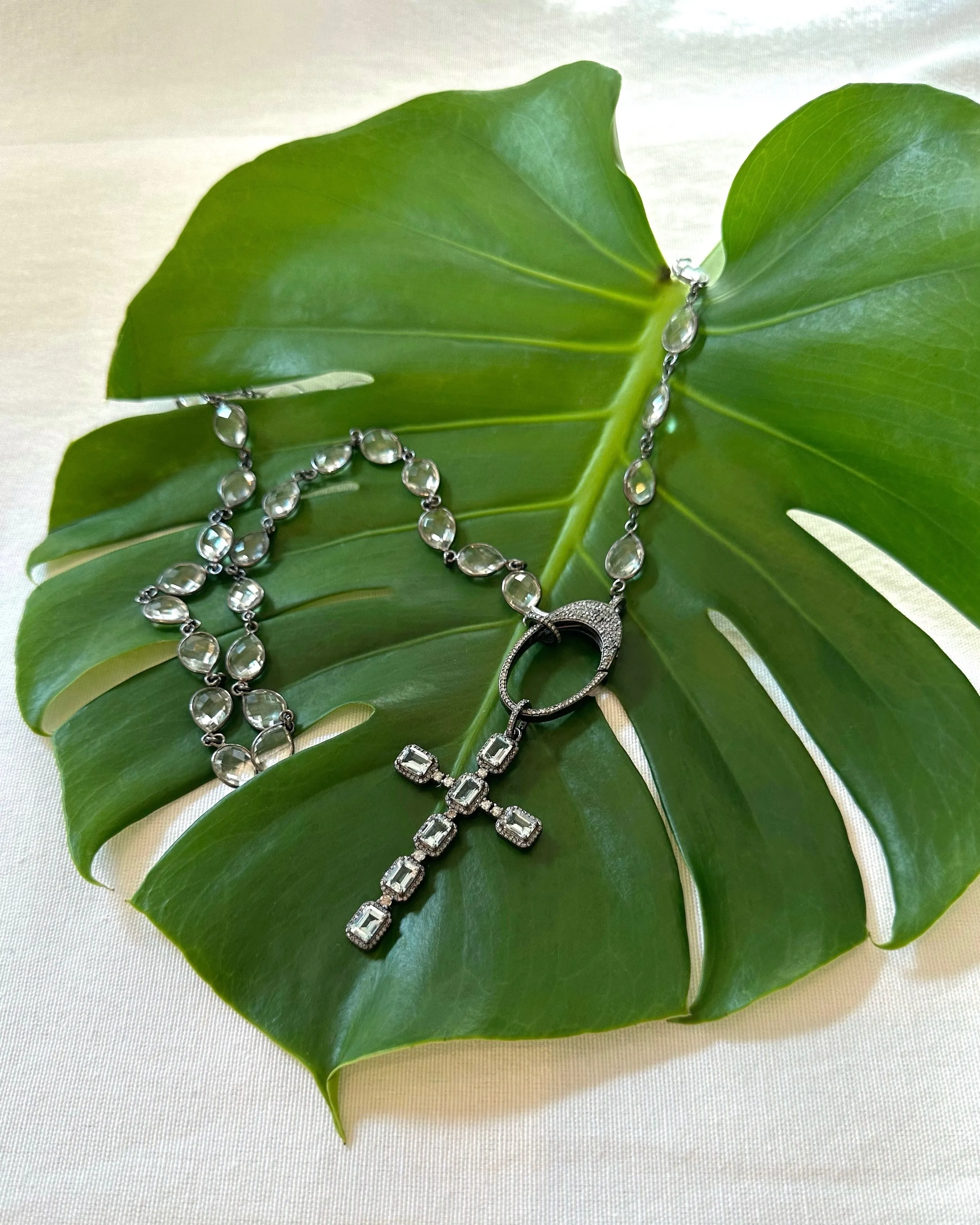 Clear Quartz Necklace with Pave Diamond Lock