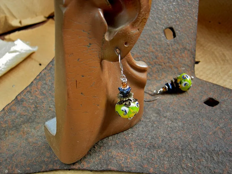 Colorful Boho Funky Earrings, Studio Made Lampwork Glass Beads
