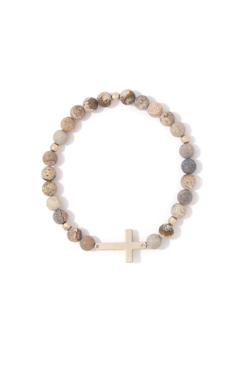 Cross Charm Beaded Stretch Bracelet
