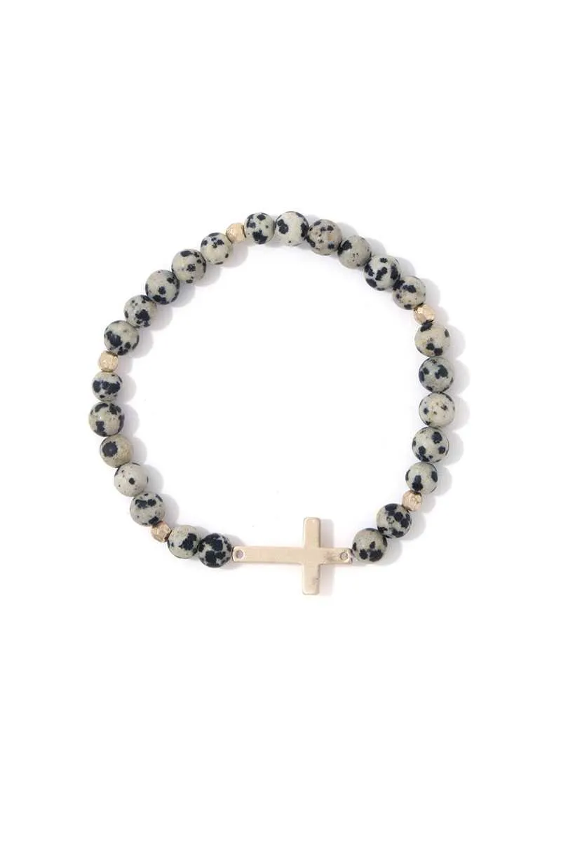 Cross Charm Beaded Stretch Bracelet