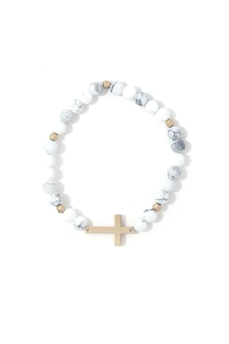 Cross Charm Beaded Stretch Bracelet