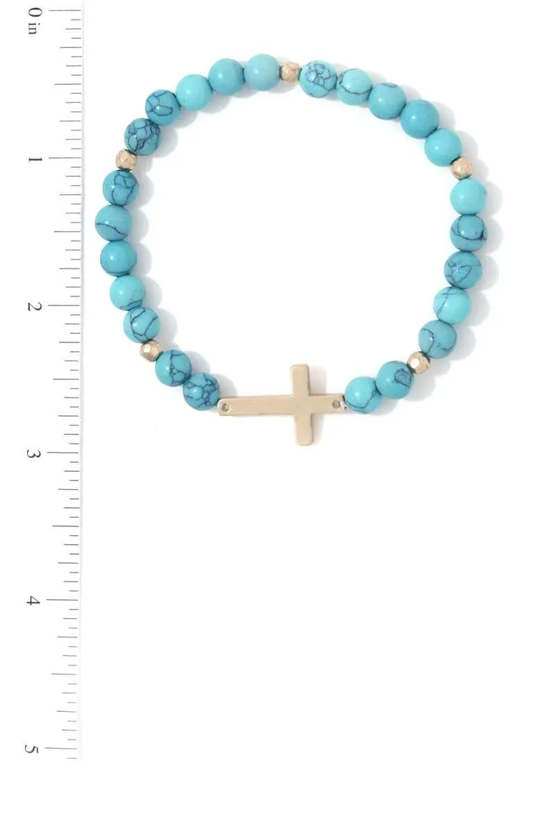 Cross Charm Beaded Stretch Bracelet