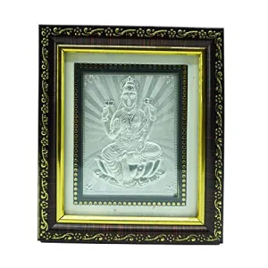 Crown Jewels Silver Lakshmi Frame for Gift, Lakshmi Wooden Photo Frame for Pooja, Return Gifts for Housewarming, Lord Lakshmi Idol for Home.