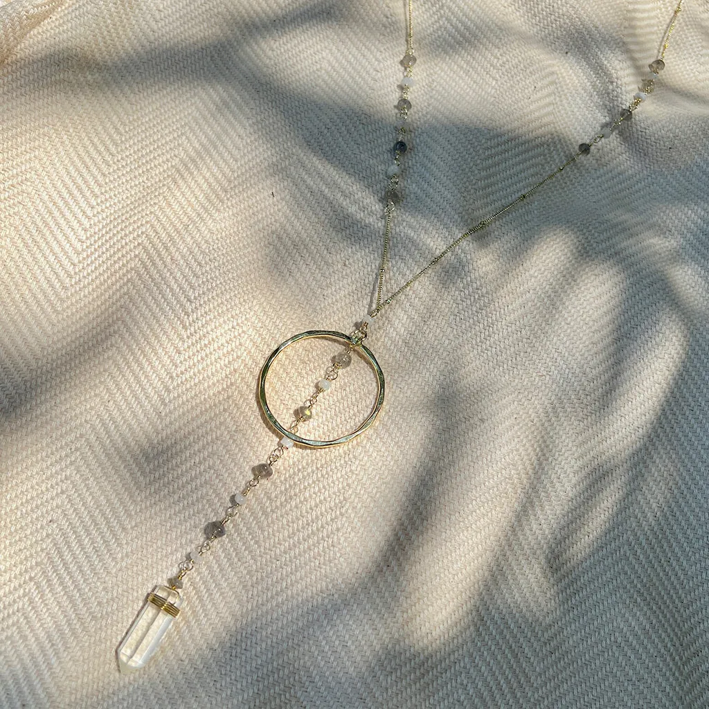 Crystal Halo Y Necklace by SLATE   SALT