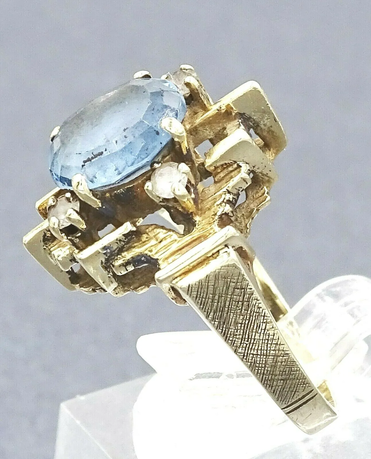 Cubic Zirconia & Topaz 9ct Yellow Gold Art Deco Ring