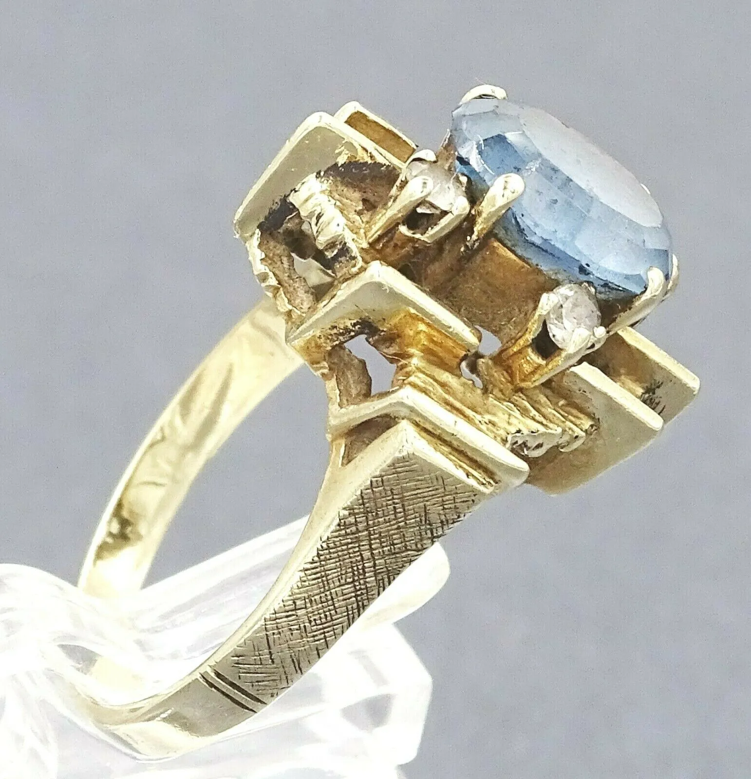 Cubic Zirconia & Topaz 9ct Yellow Gold Art Deco Ring