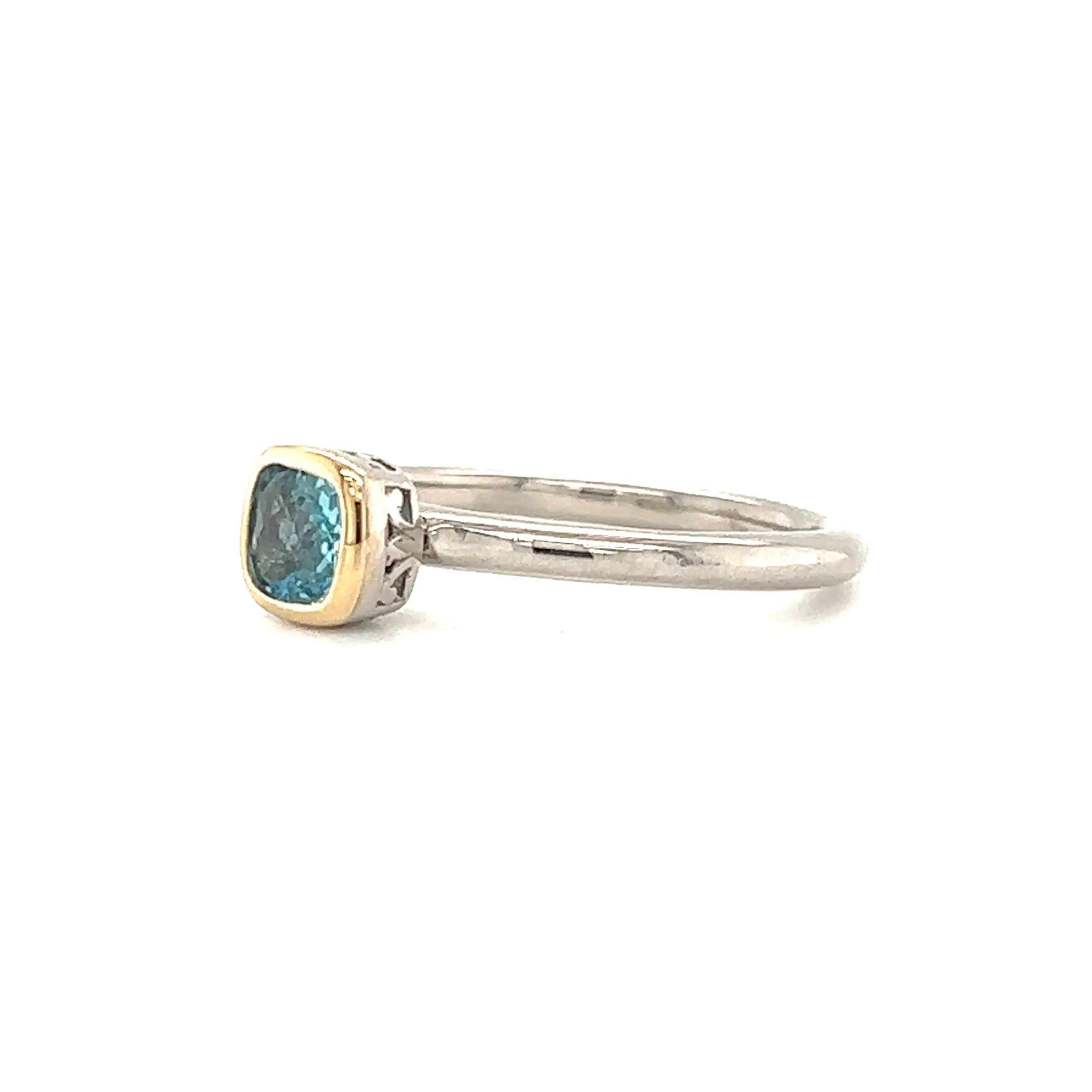 Cushion Blue Topaz Ring in Sterling Silver with 14K Yellow Gold Accent