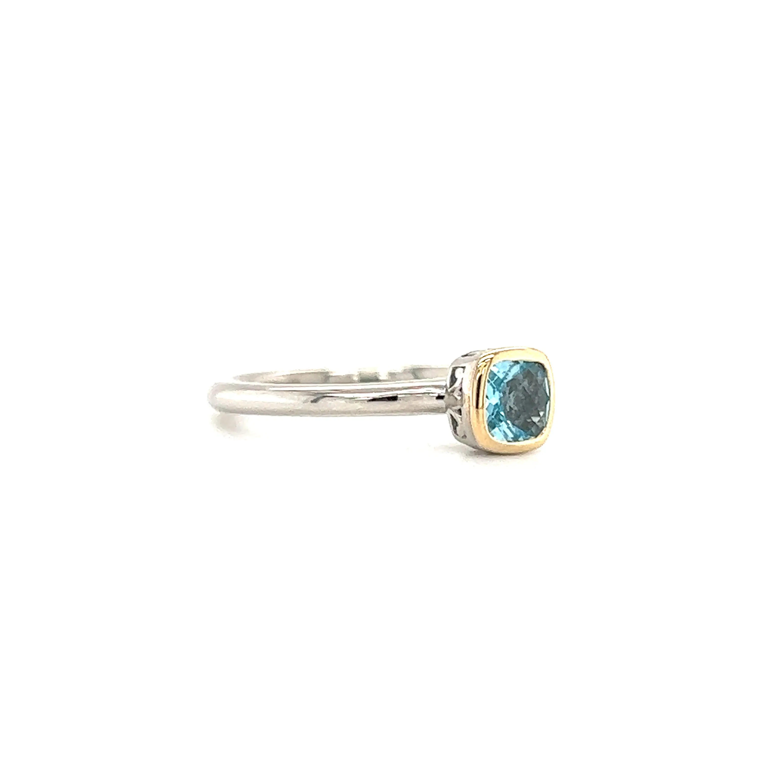 Cushion Blue Topaz Ring in Sterling Silver with 14K Yellow Gold Accent