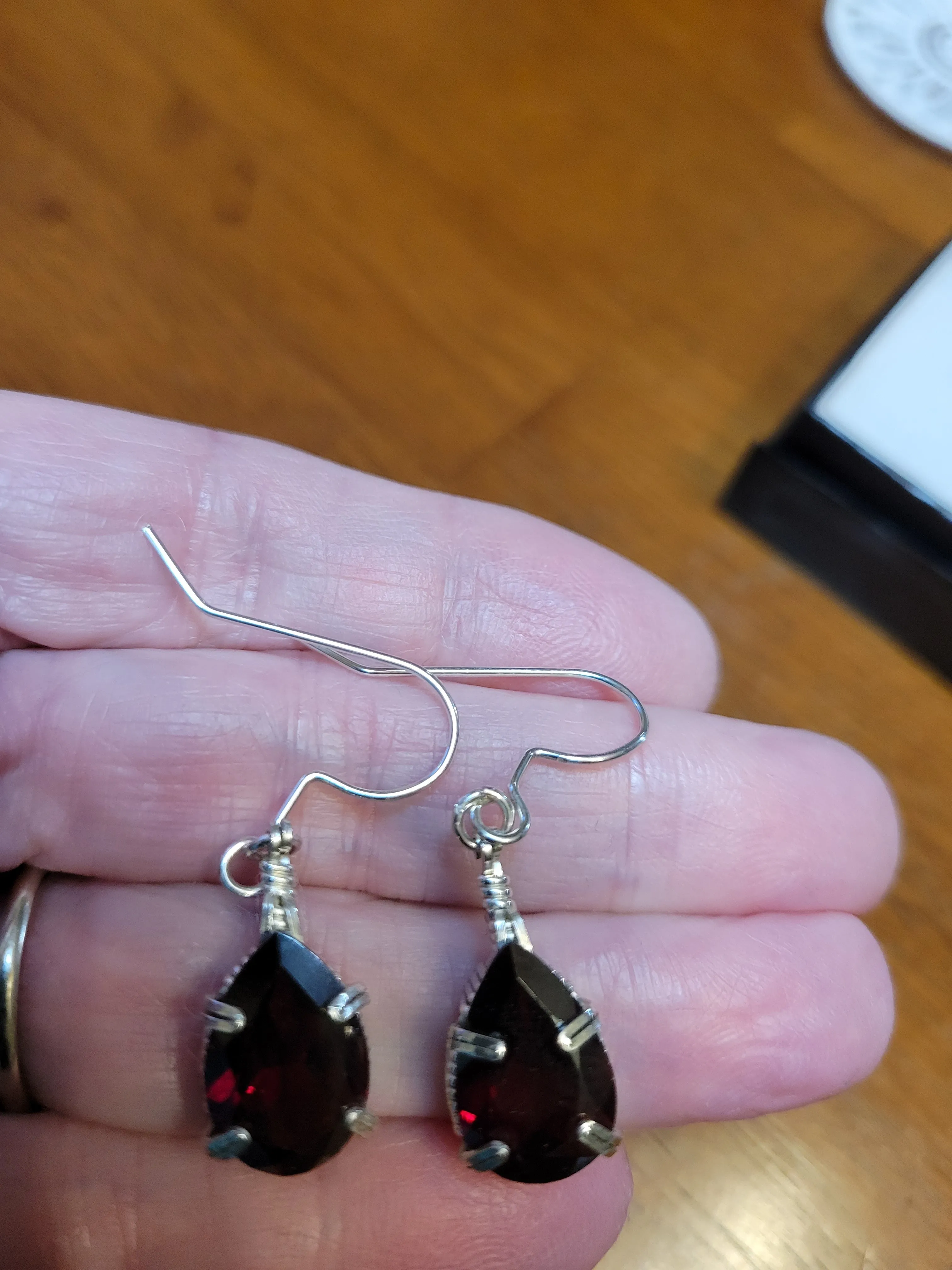 Custom Wire Wrapped Facet Garnet Total 12.38 Ct. Earrings Sterling Silver