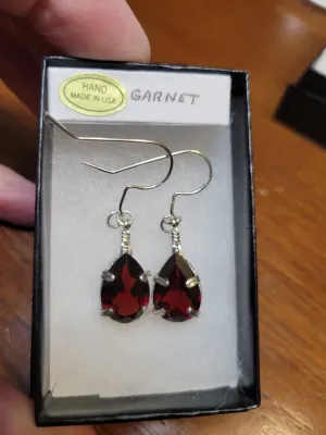 Custom Wire Wrapped Facet Garnet Total 12.38 Ct. Earrings Sterling Silver