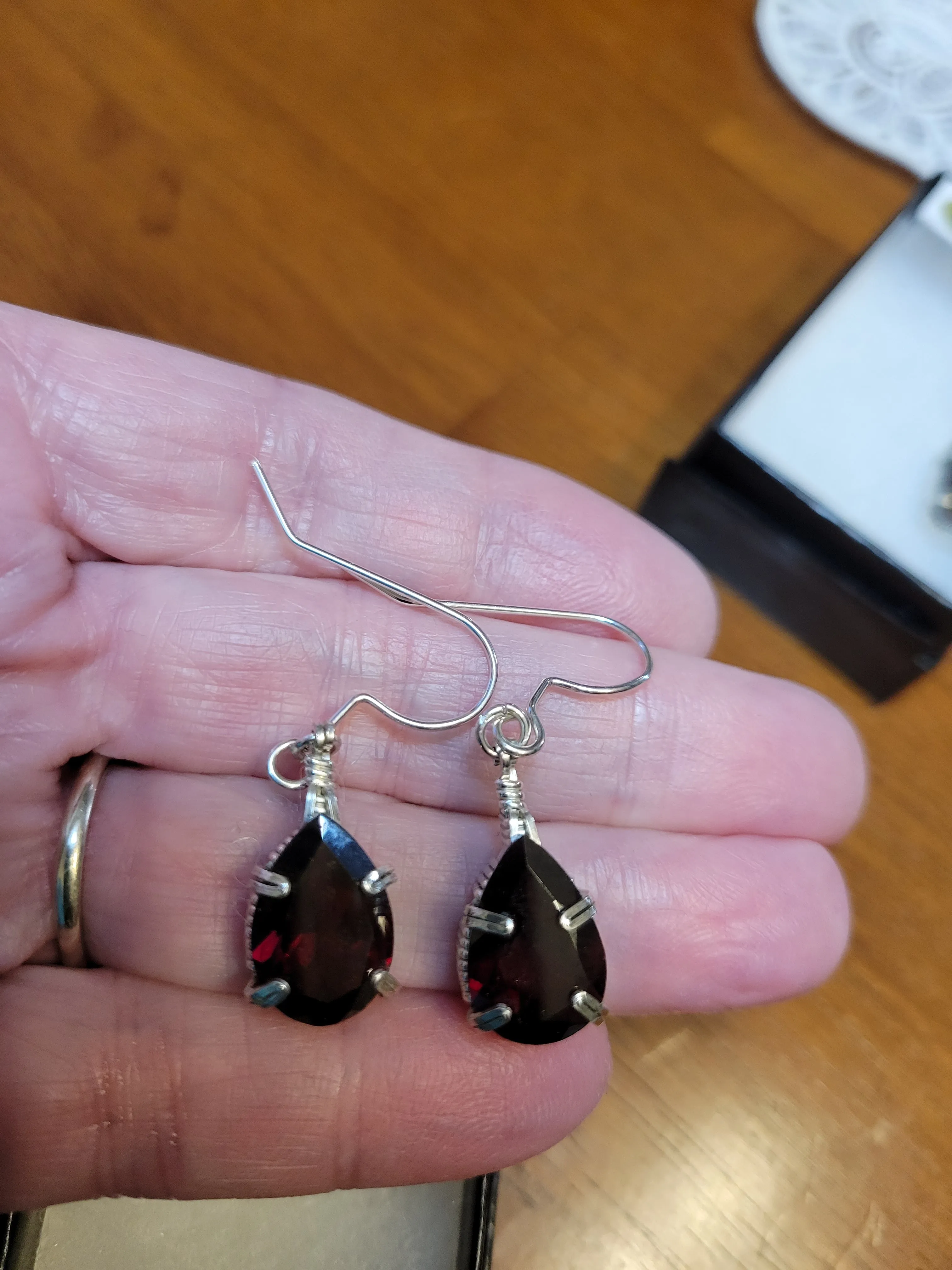Custom Wire Wrapped Facet Garnet Total 12.38 Ct. Earrings Sterling Silver