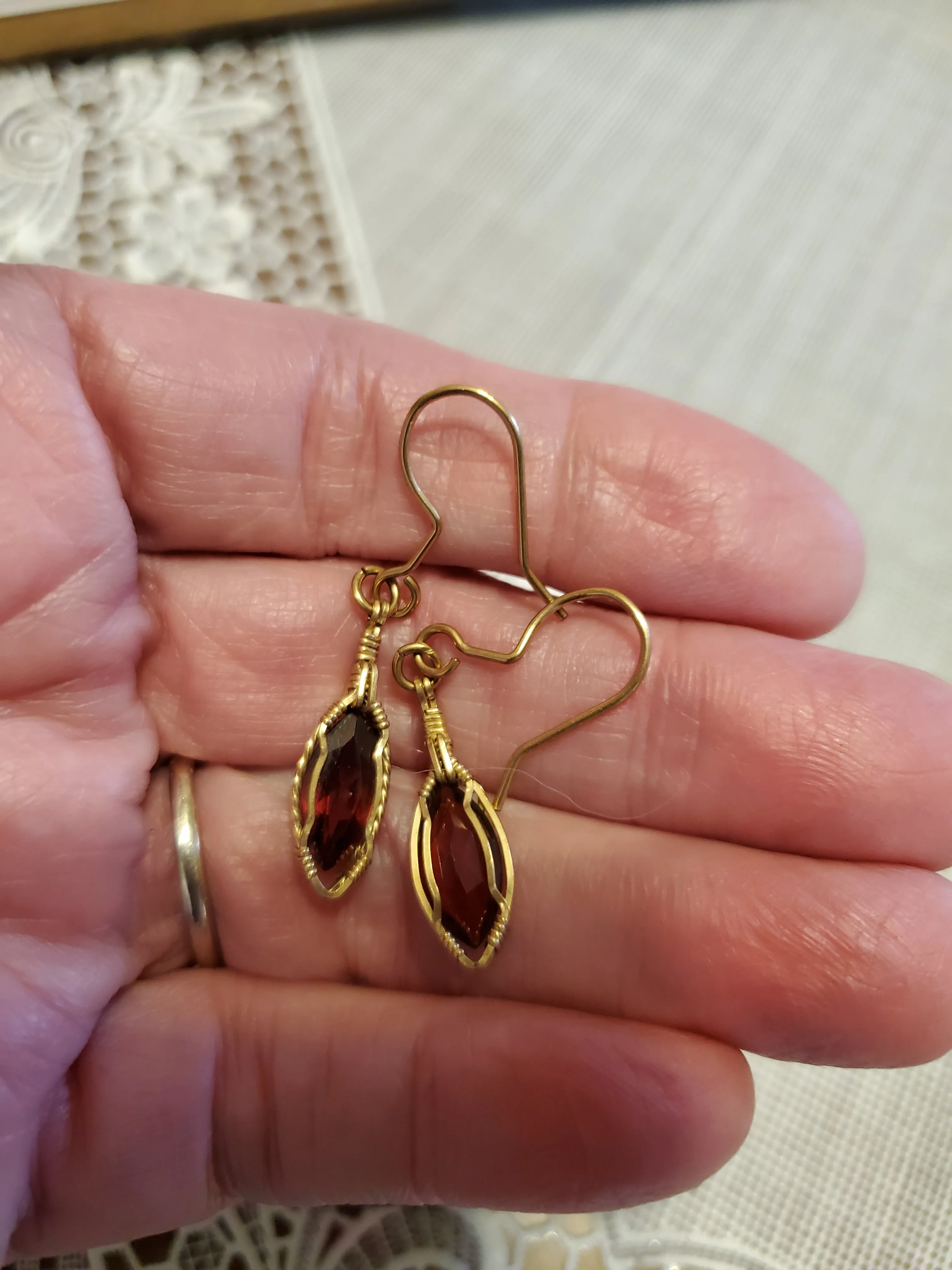 Custom Wire Wrapped Faceted Garnet 3.9 ct. Earrings 14Kgf