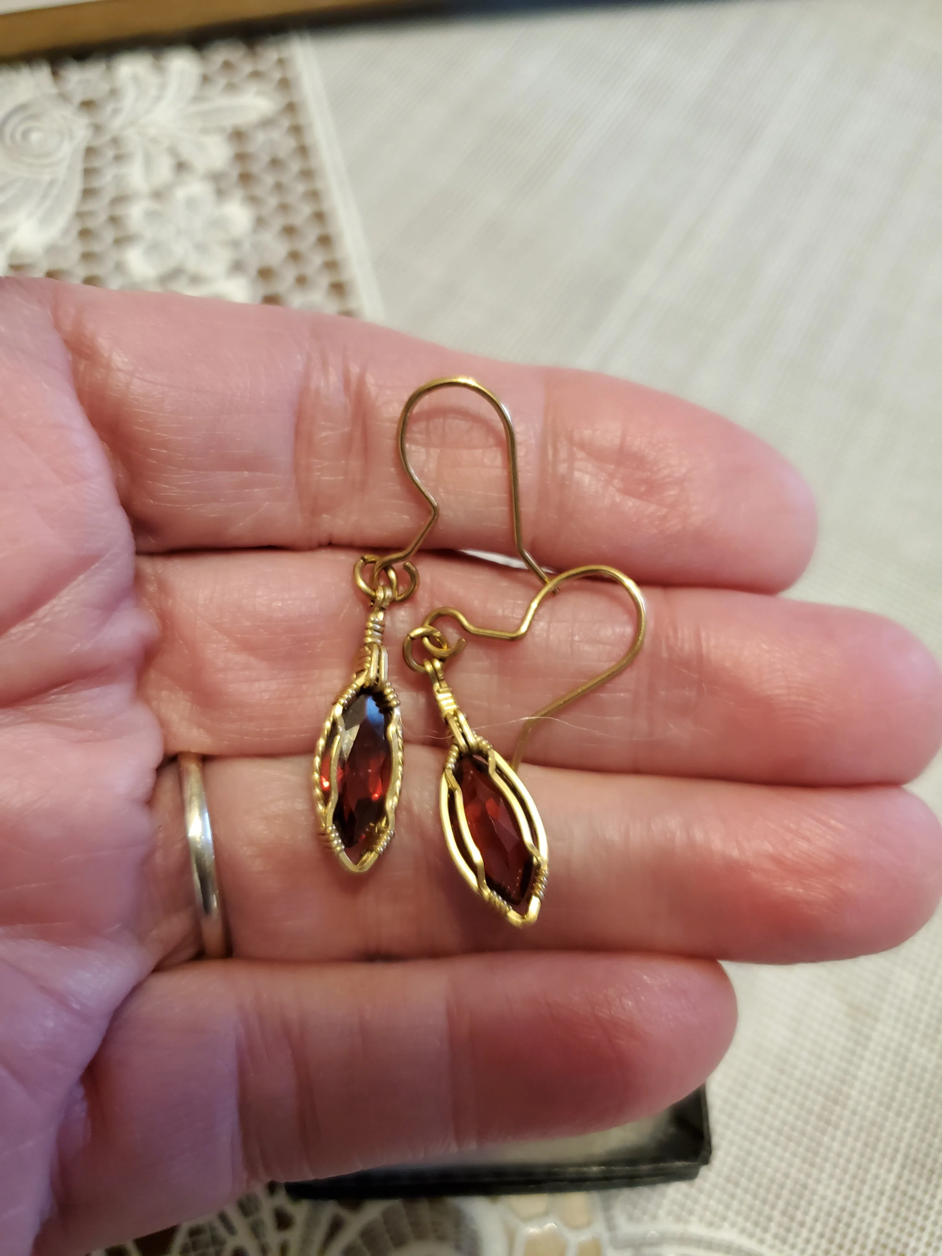 Custom Wire Wrapped Faceted Garnet 3.9 ct. Earrings 14Kgf
