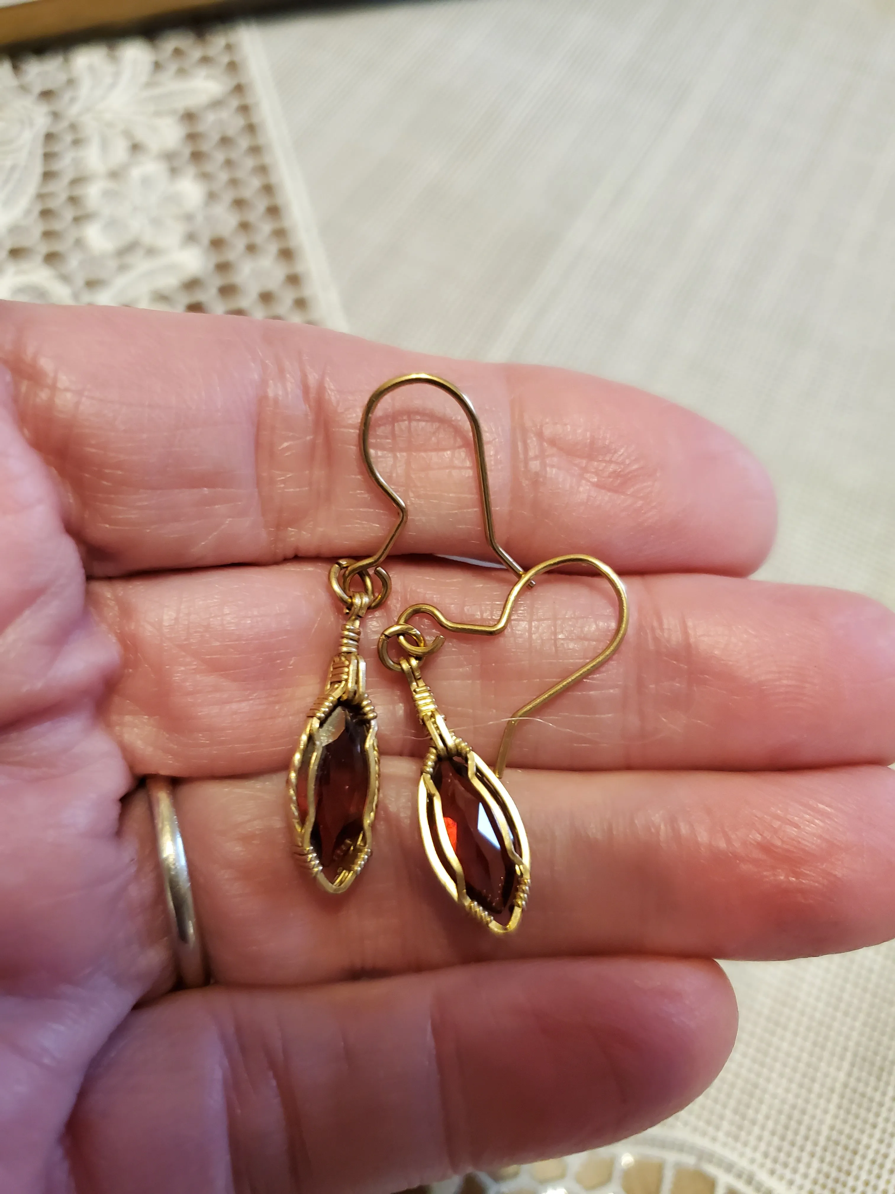 Custom Wire Wrapped Faceted Garnet 3.9 ct. Earrings 14Kgf