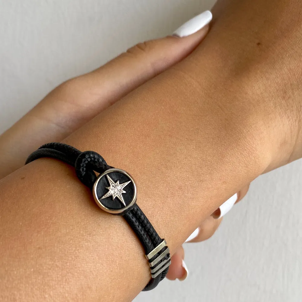 Double Leather Bracelet - Silver Star