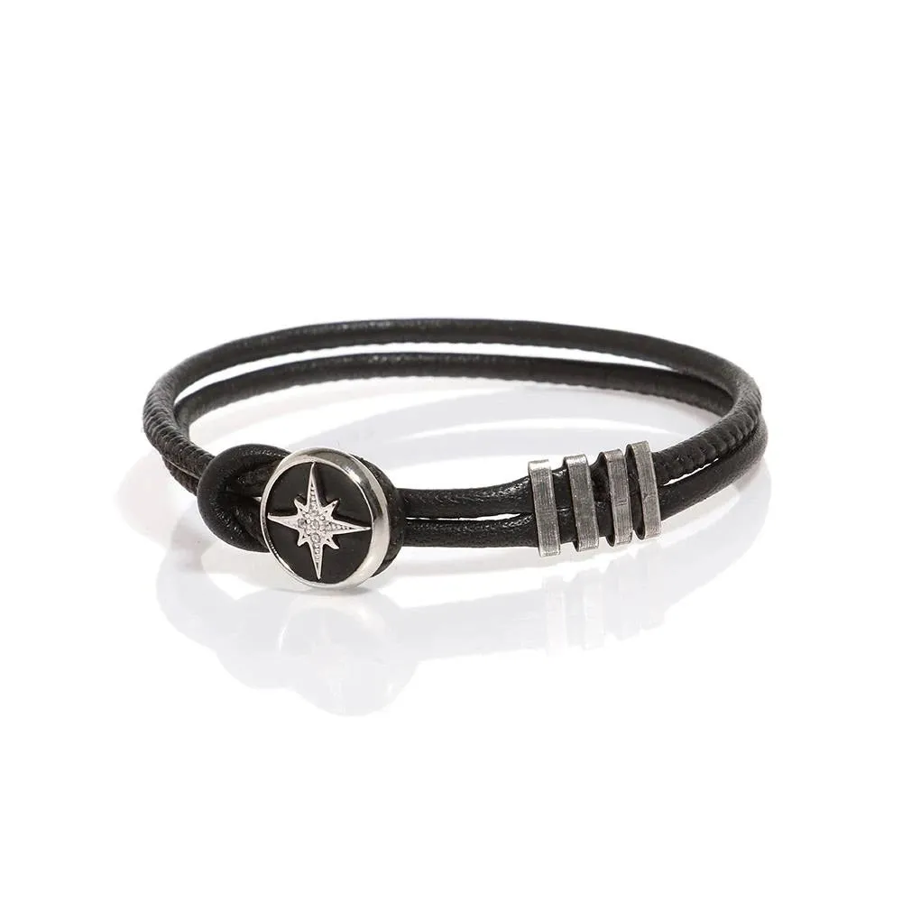 Double Leather Bracelet - Silver Star