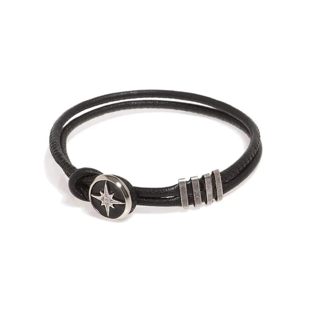Double Leather Bracelet - Silver Star