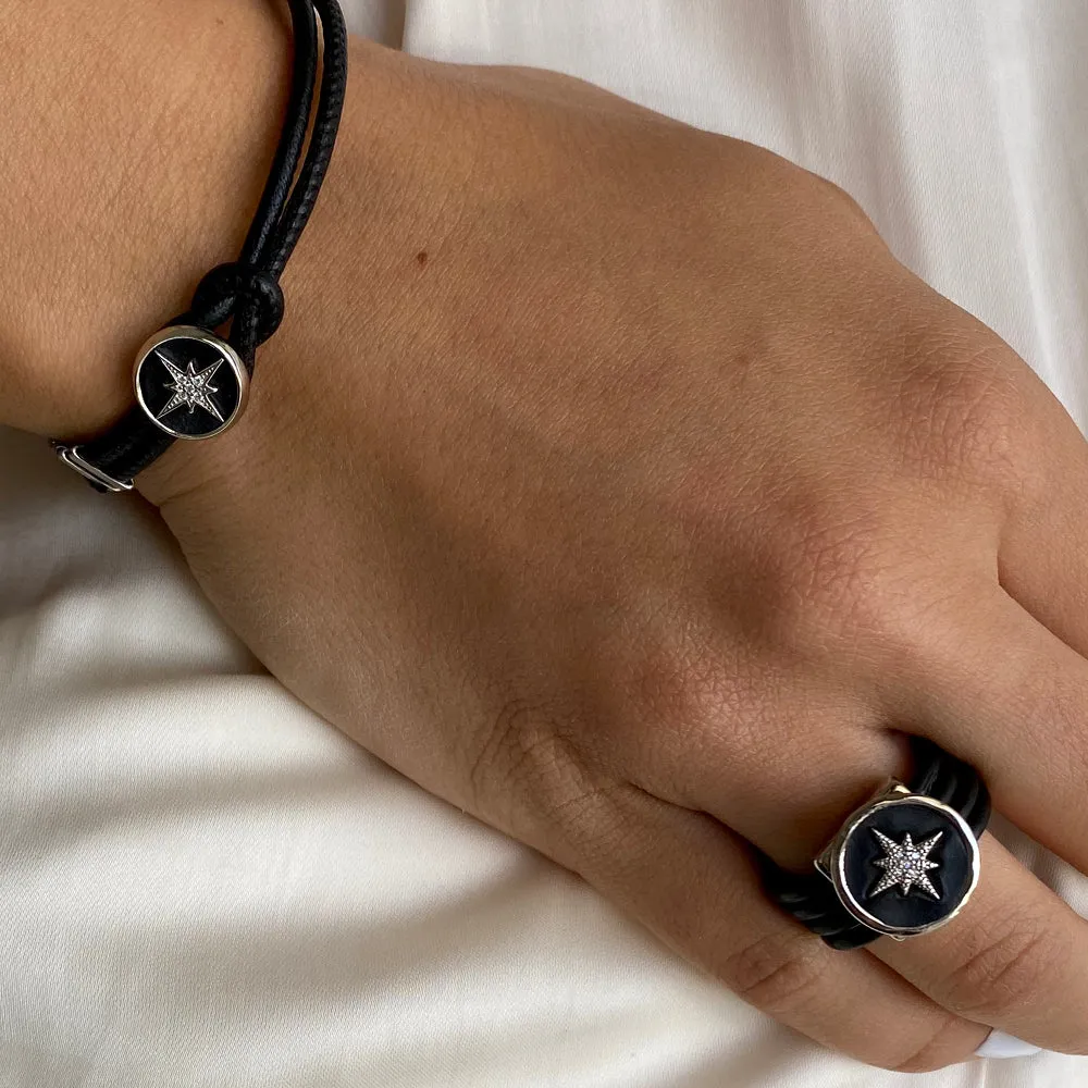 Double Leather Bracelet - Silver Star