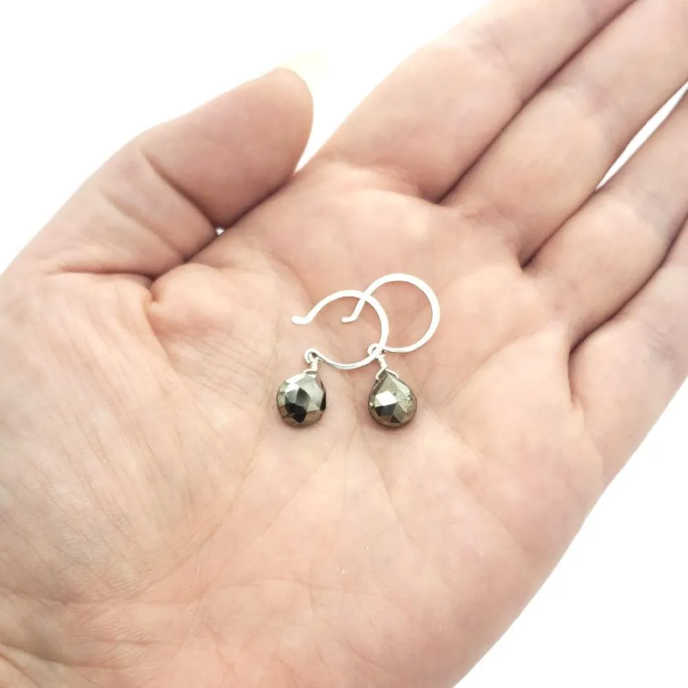 Earrings - Pyrite Gemstone Drops Sterling by Foamy Wader