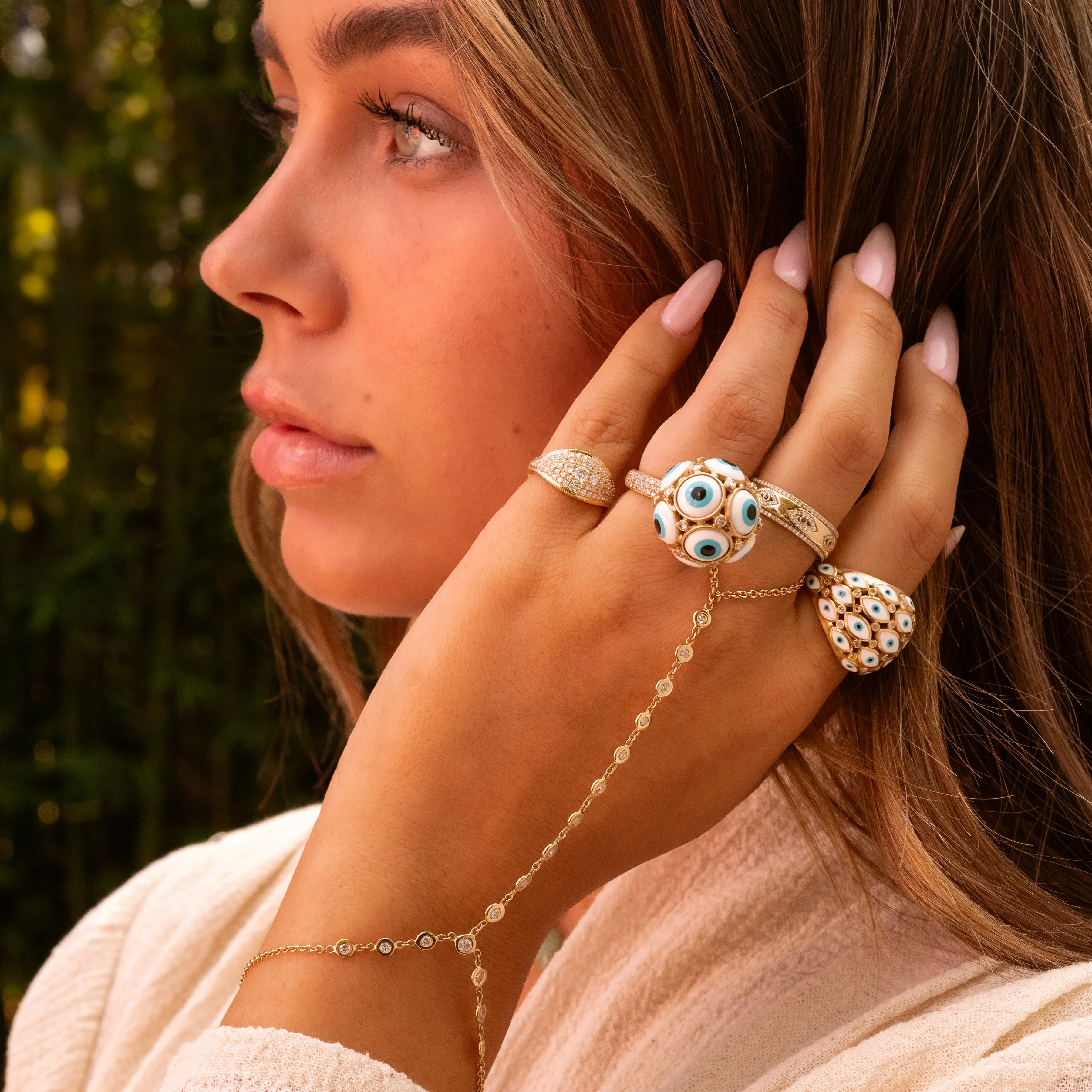 ENAMEL EYE AND DIAMOND DOME RING