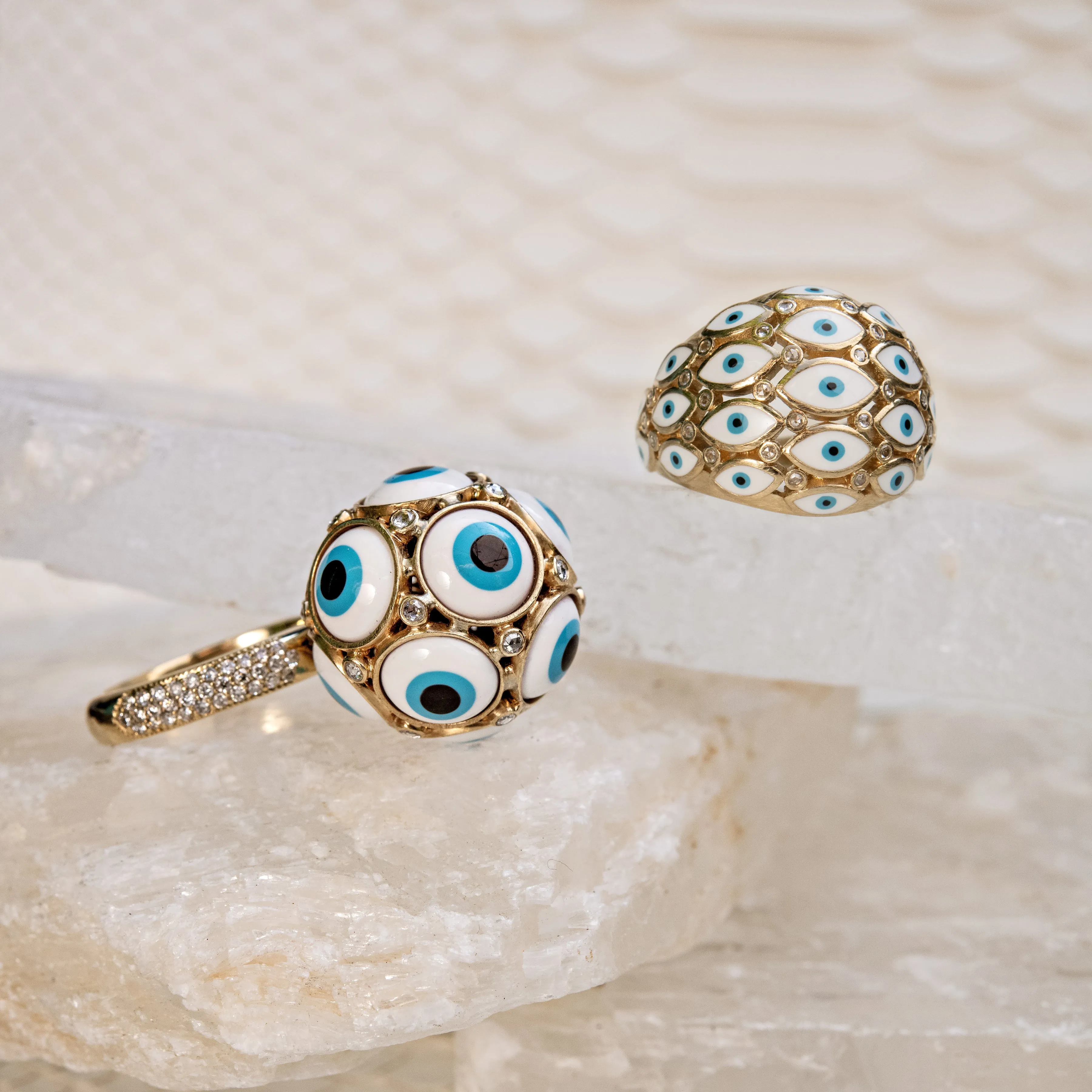 ENAMEL EYE AND DIAMOND DOME RING
