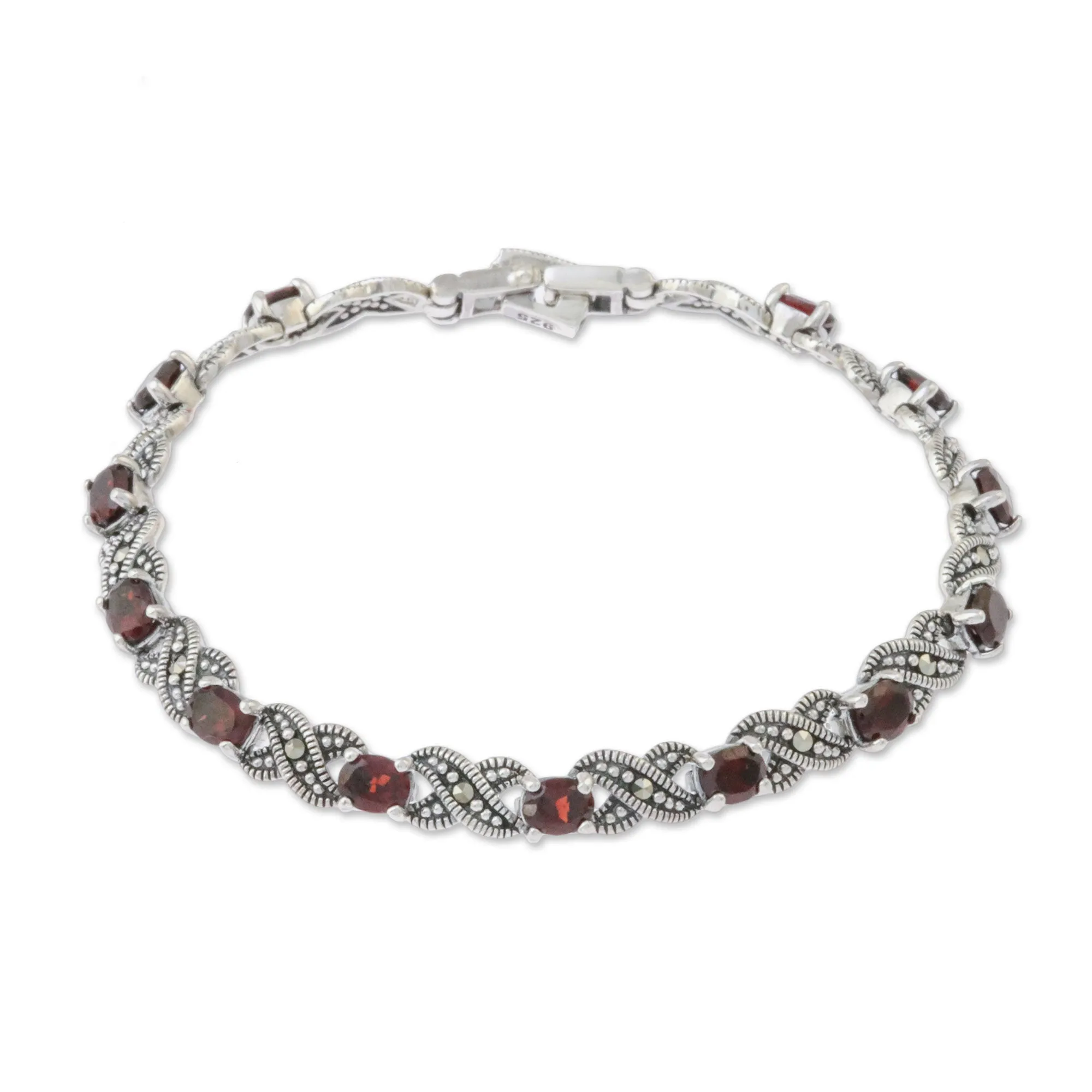 Enchanting Scarlet Garnet Silver Link Bracelet