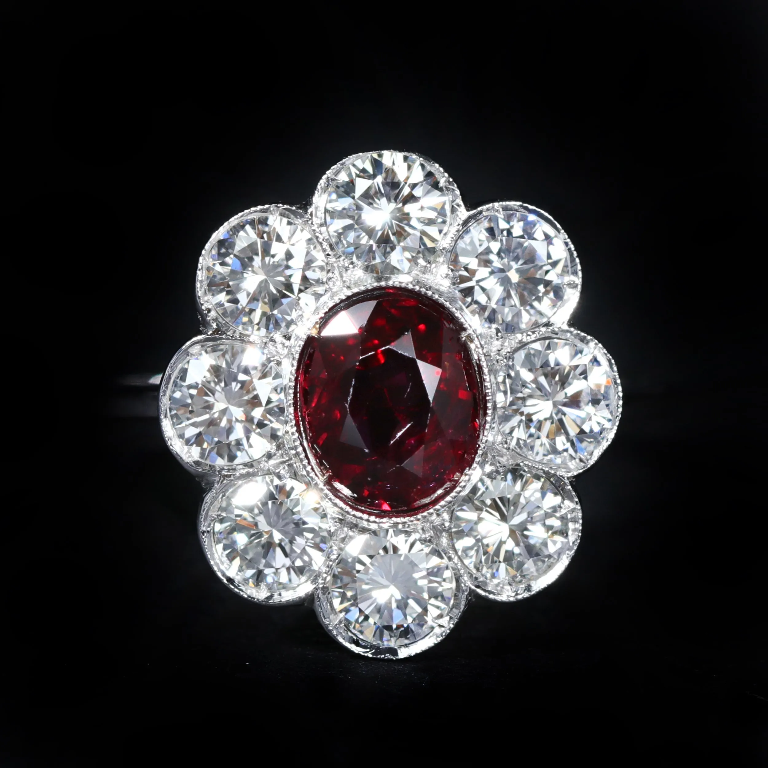 Estate 18K White Gold 1.00 Carat Ruby and Diamond Ring