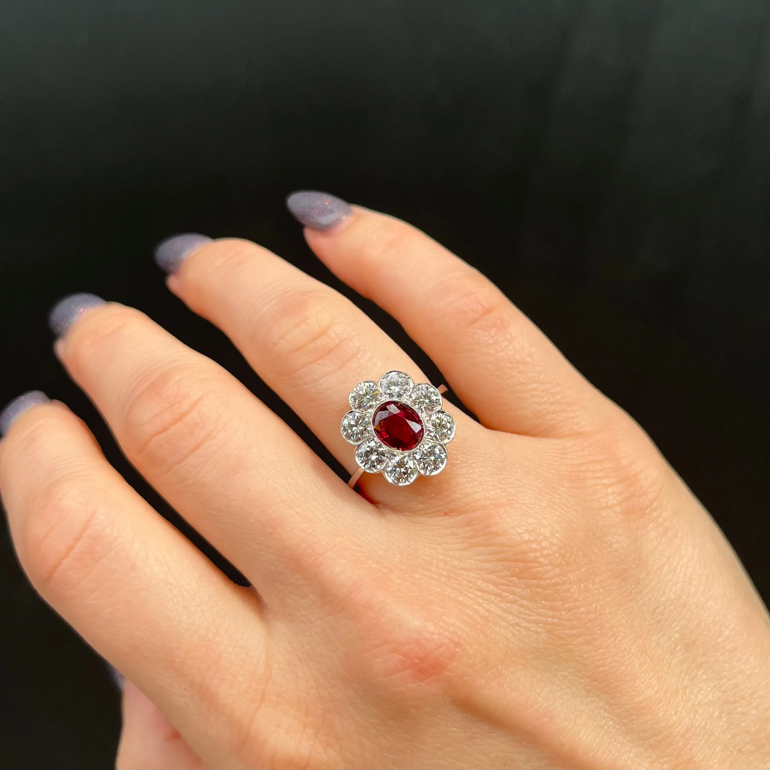 Estate 18K White Gold 1.00 Carat Ruby and Diamond Ring