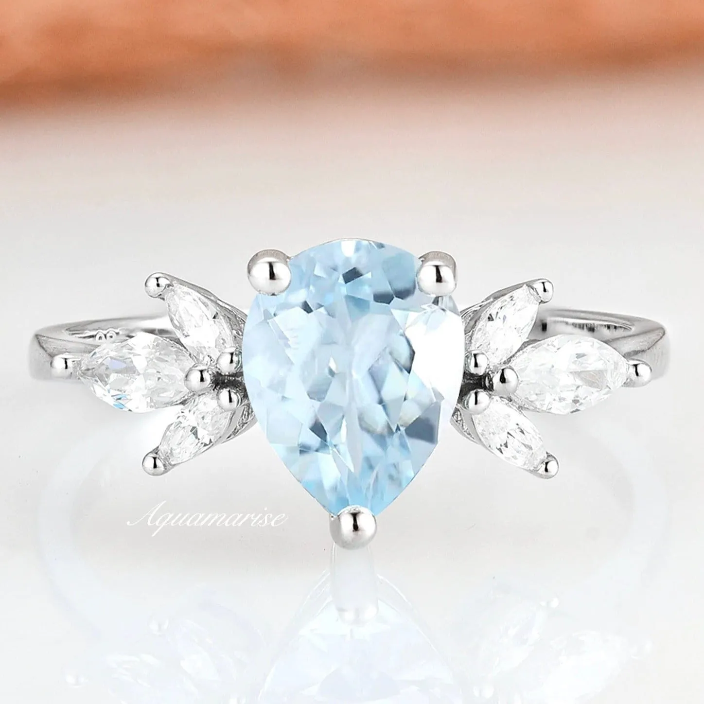 Eva Aquamarine Ring- Sterling Silver