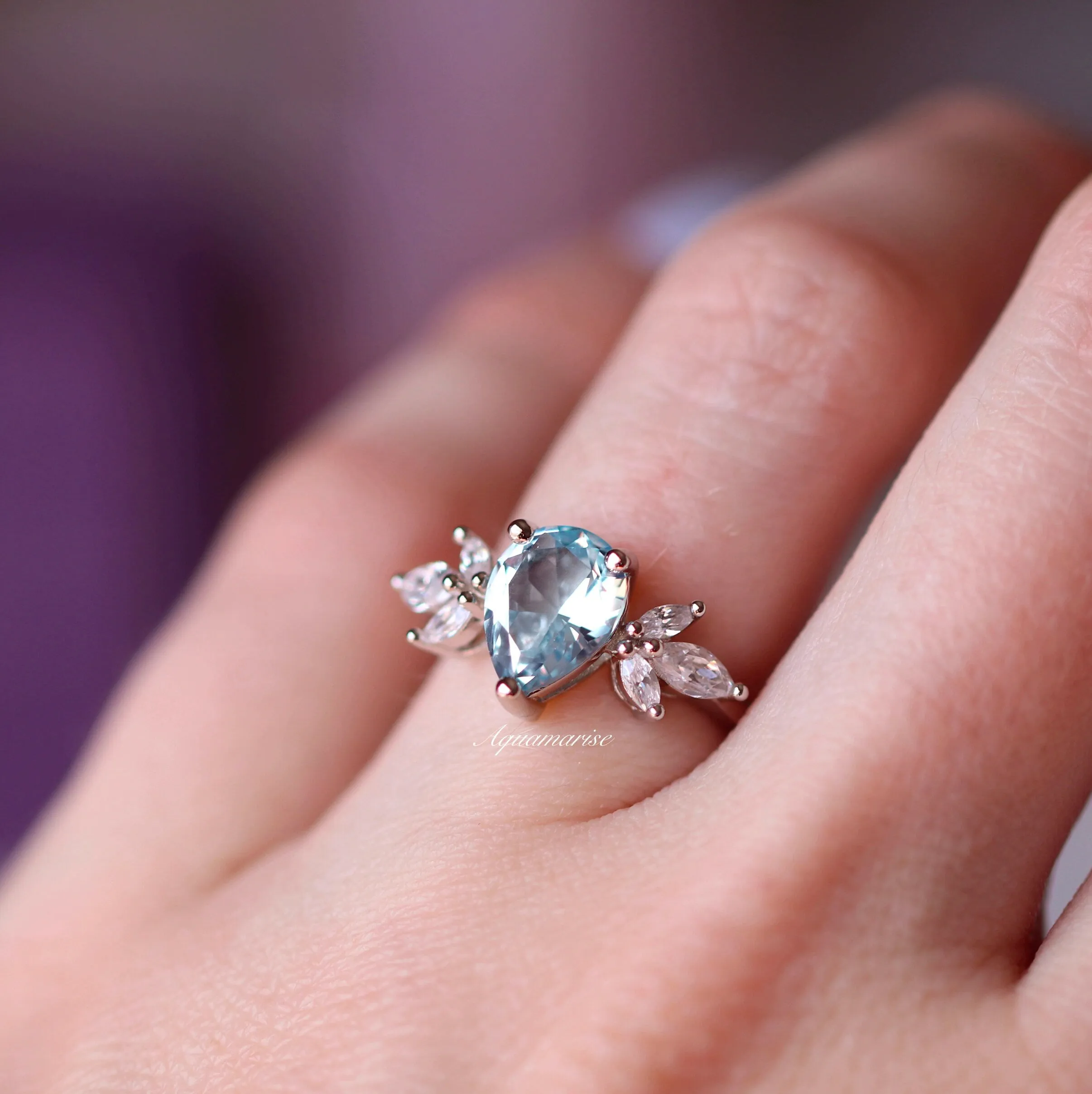 Eva Aquamarine Ring- Sterling Silver