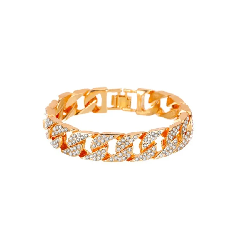 exaggerated thick chain metal wide version zircon women's bracelets