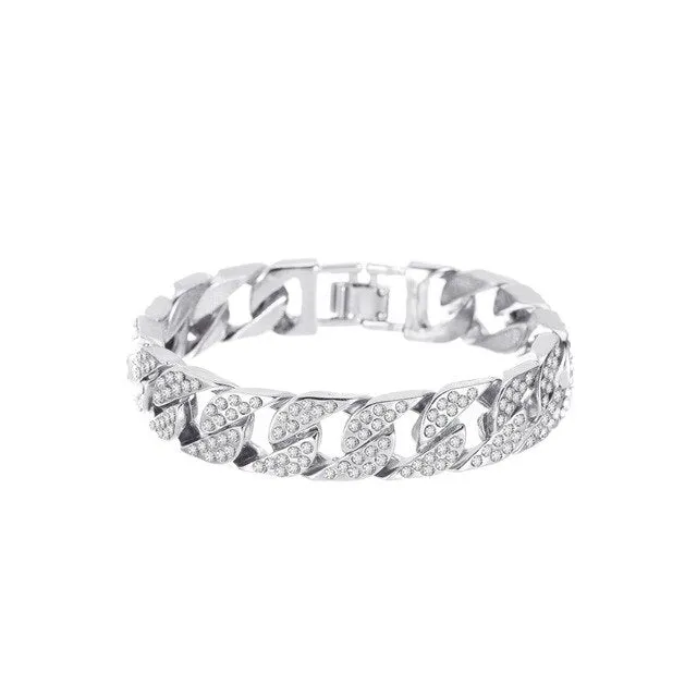 exaggerated thick chain metal wide version zircon women's bracelets