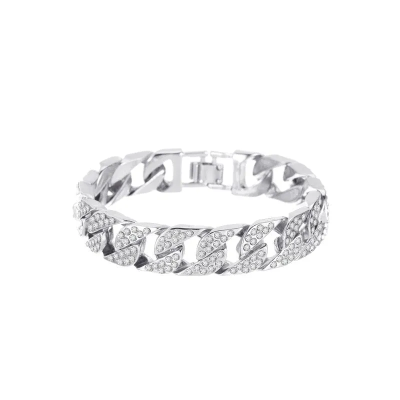 exaggerated thick chain metal wide version zircon women's bracelets