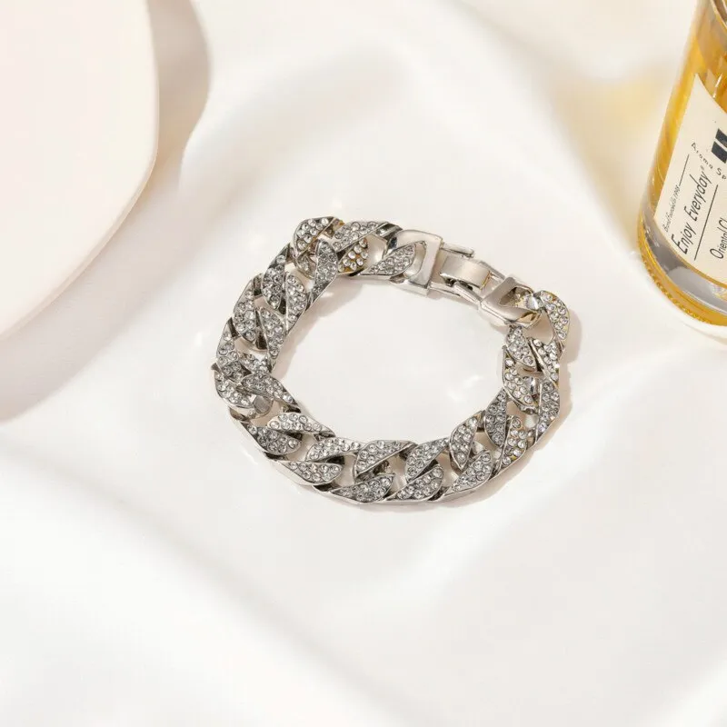 exaggerated thick chain metal wide version zircon women's bracelets