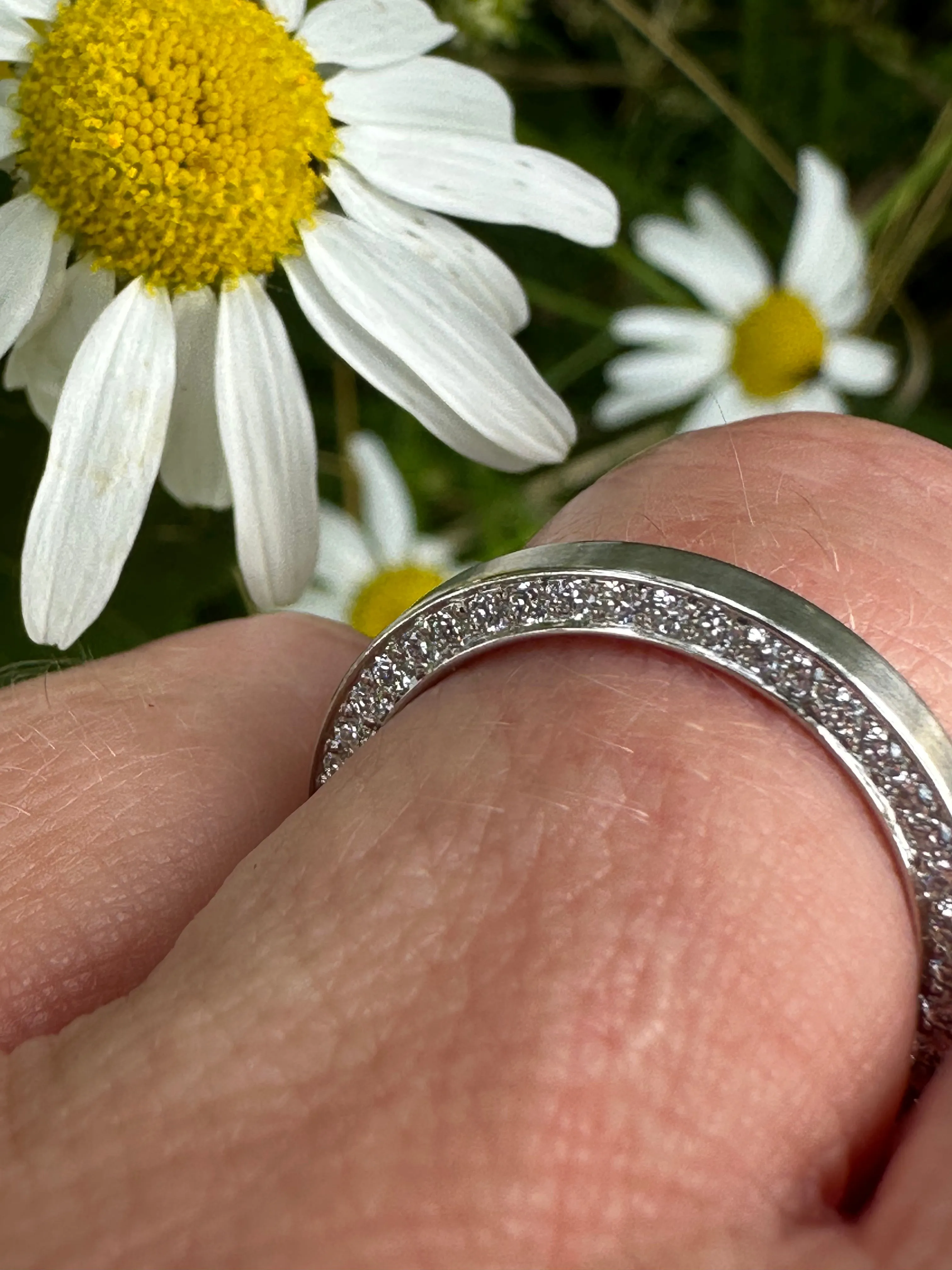 Flat profile platinum band with side set diamonds 0.38ct